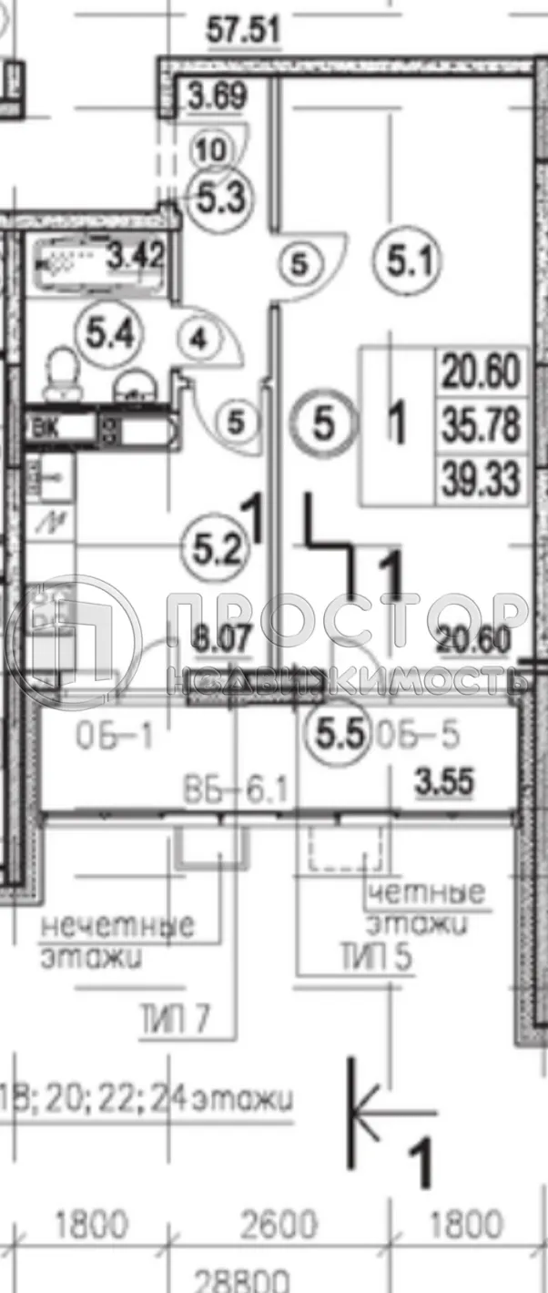 1-комнатная квартира, 35.8 м² - фото 11