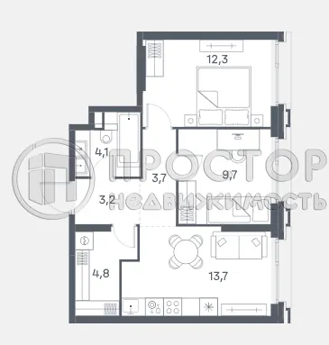 2-комнатная квартира, 51.5 м² - фото 8