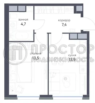 1-комнатная квартира, 39.7 м² - фото 10
