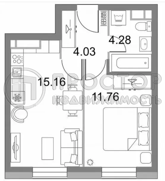 1-комнатная квартира, 35.3 м² - фото 17