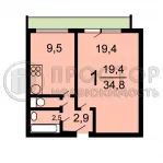 1-комнатная квартира, 34.9 м² - фото 11