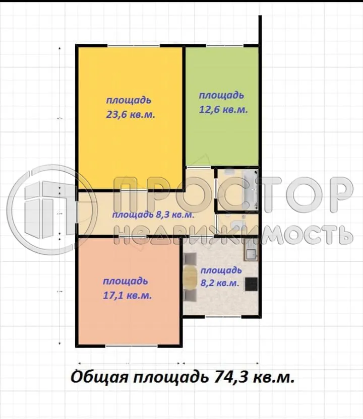 3-комнатная квартира, 74.3 м² - фото 8