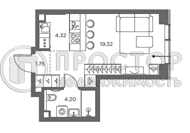 1-комнатная квартира, 29.8 м² - фото 11