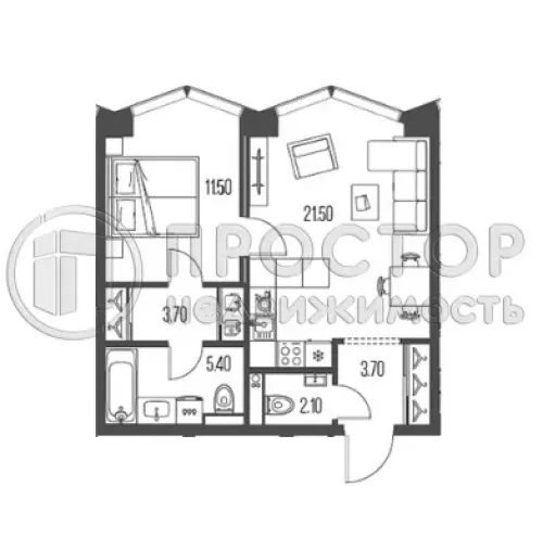1-комнатная квартира, 48 м² - фото 7