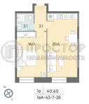 1-комнатная квартира, 40.6 м² - фото 15