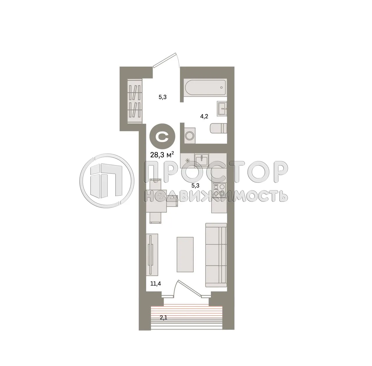 Студия, 28.6 м² - фото 8