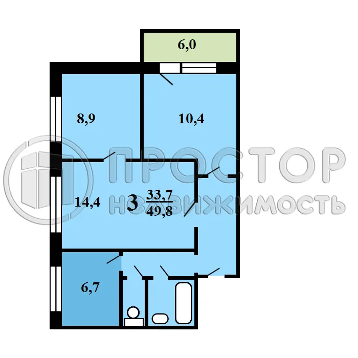 3-комнатная квартира, 49.8 м² - фото 17