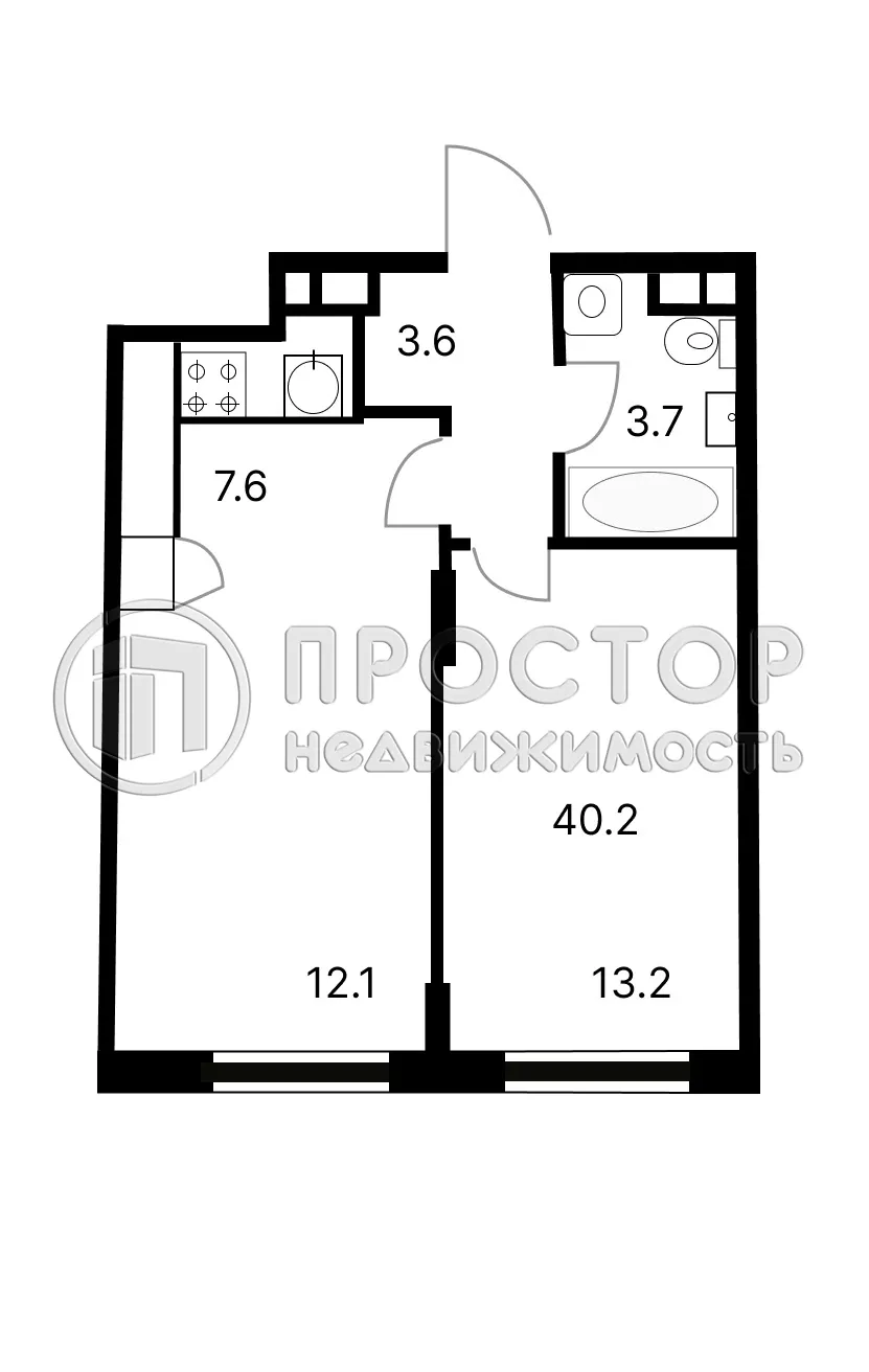 1-комнатная квартира, 40.2 м² - фото 9