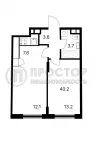 1-комнатная квартира, 40.2 м² - фото 17