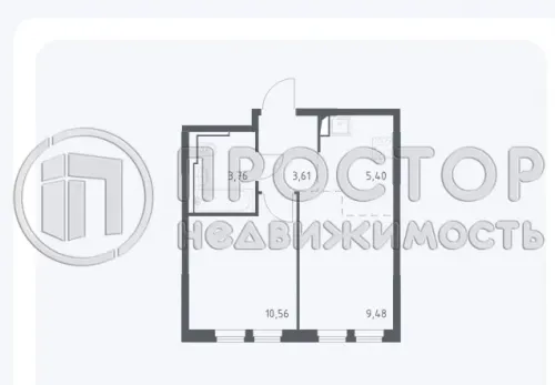 1-комнатная квартира, 32.8 м² - фото 2