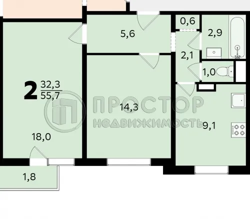 2-комнатная квартира, 54.1 м² - фото 18