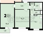 2-комнатная квартира, 54.1 м² - фото 35