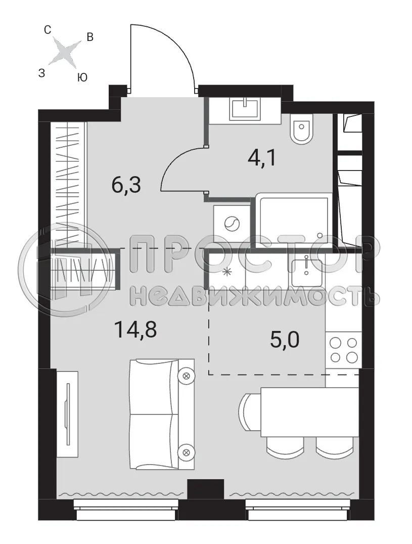 Студия, 30.2 м² - фото 7
