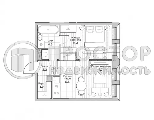 2-комнатная квартира, 35.3 м² - фото 11