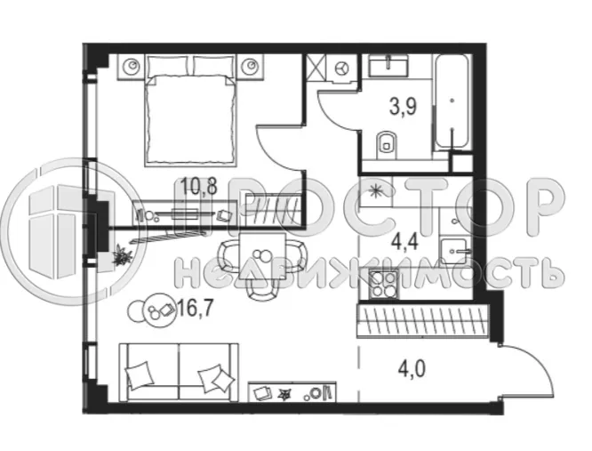 1-комнатная квартира, 39.8 м² - фото 10