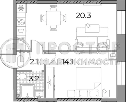 2-комнатная квартира, 39.8 м² - фото 17