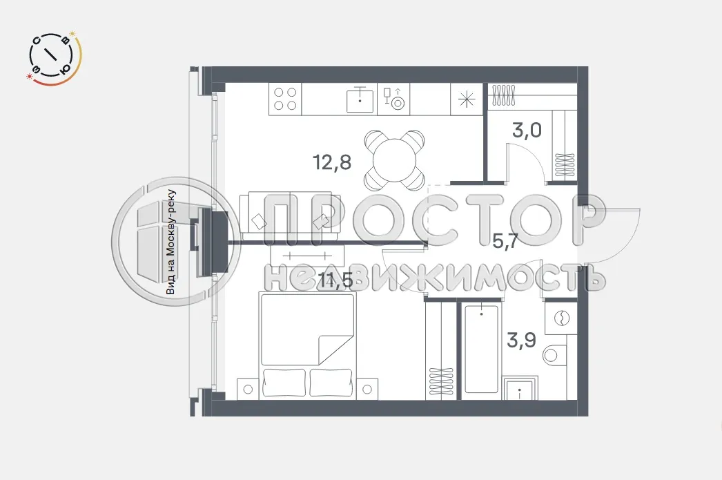 1-комнатная квартира, 36.9 м² - фото 8