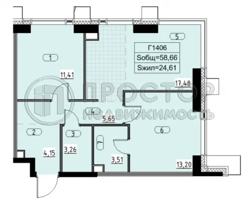 2-комнатная квартира, 58.66 м² - фото 6