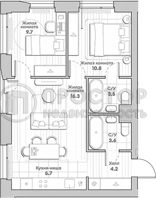 3-комнатная квартира, 53.8 м² - фото 13
