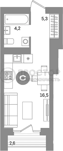 Студия, 28.6 м² - фото 14