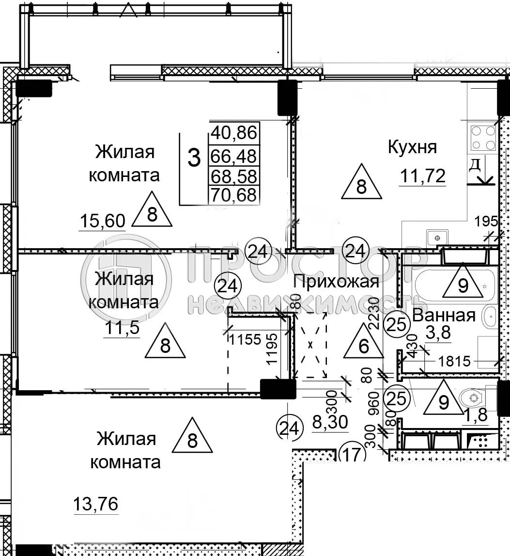 3-комнатная квартира, 70.7 м² - фото 16