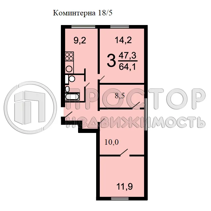 3-комнатная квартира, 63.7 м² - фото 23