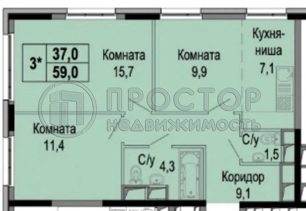 2-комнатная квартира, 59 м² - фото 11