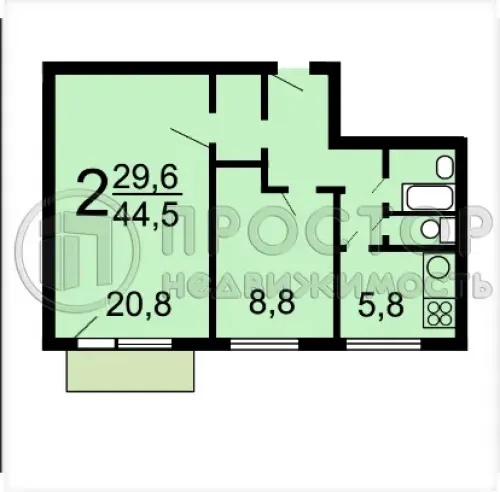 2-комнатная квартира, 44.3 м² - фото 15