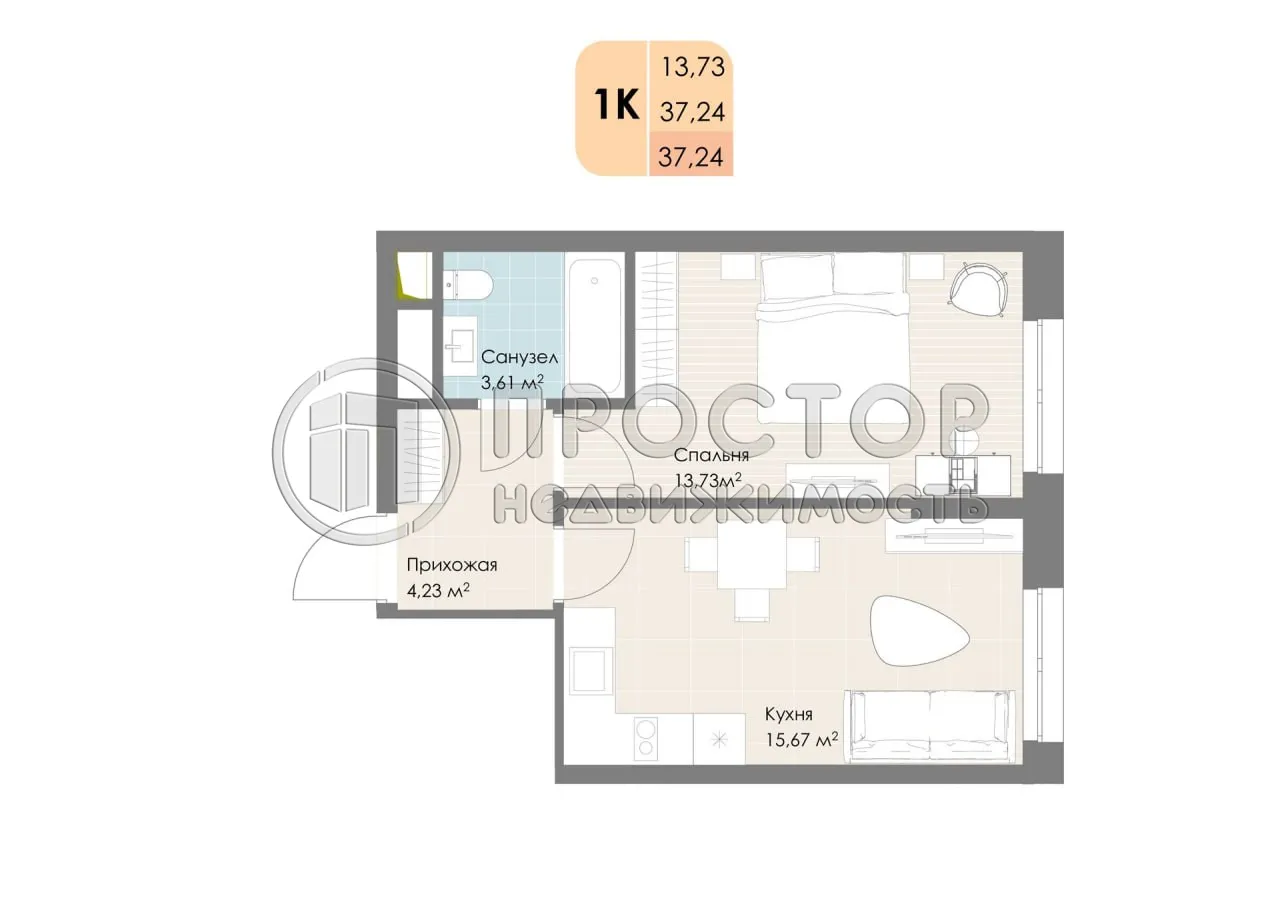 2-комнатная квартира, 37.29 м² - фото 18