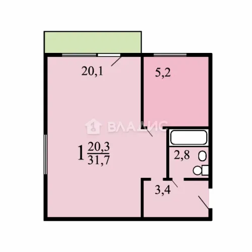 1-комнатная квартира, 30.6 м² - фото 11