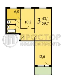 3-комнатная квартира, 58.8 м² - фото 6