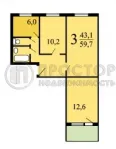 3-комнатная квартира, 58.8 м² - фото 11