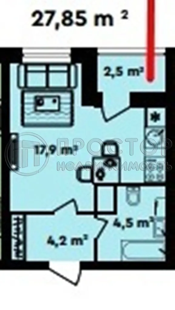 Студия, 27.85 м² - фото 9