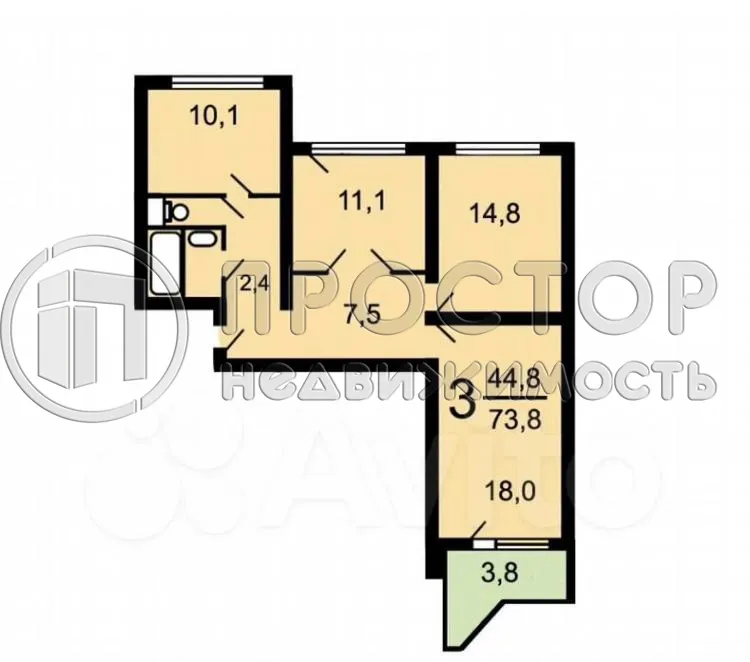 3-комнатная квартира, 73.8 м² - фото 17