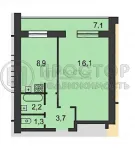 1-комнатная квартира, 38 м² - фото 23