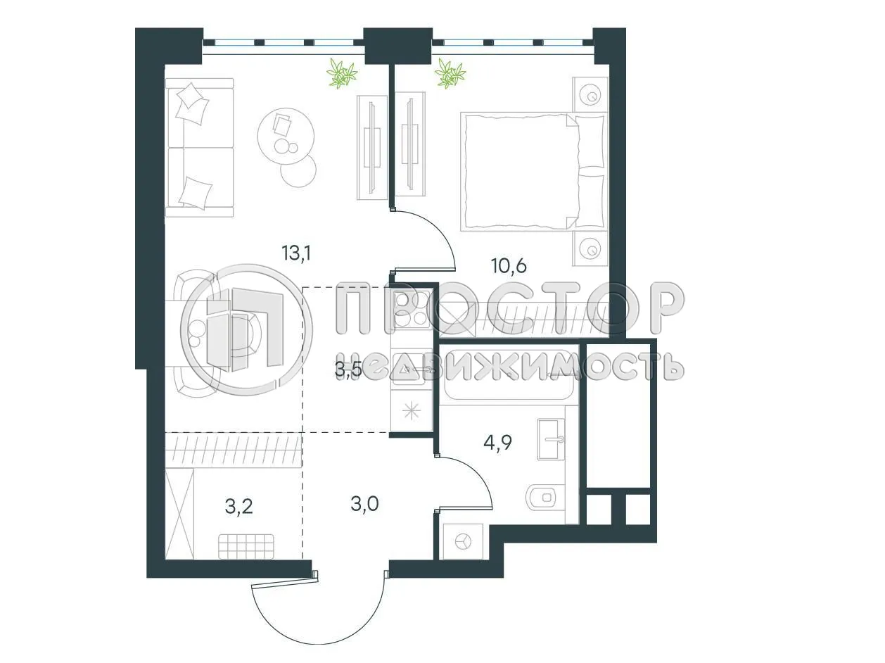 1-комнатная квартира, 38.4 м² - фото 21