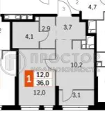 1-комнатная квартира, 36 м² - фото 7