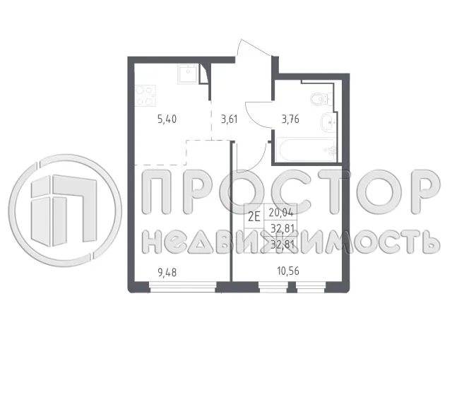 2-комнатная квартира, 32.81 м² - фото 13
