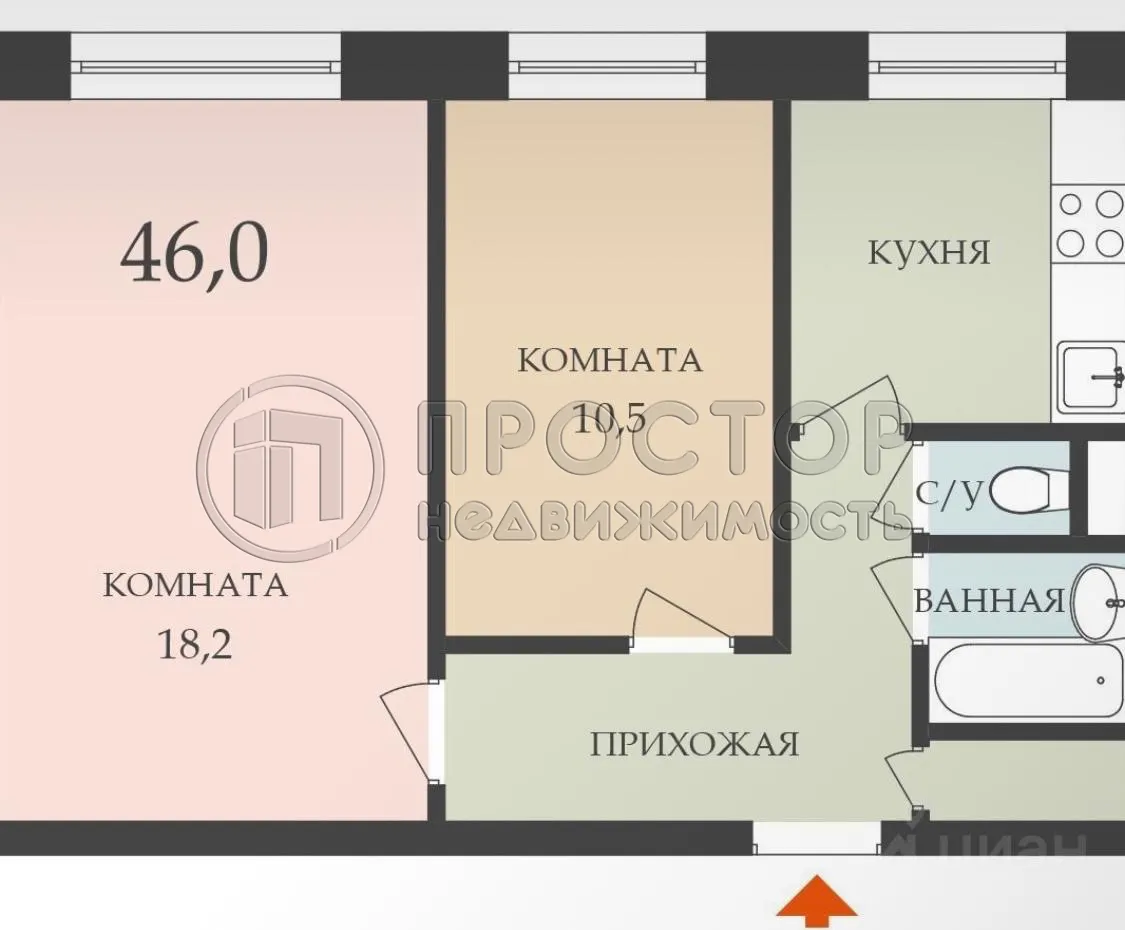 2-комнатная квартира, 46 м² - фото 14