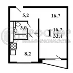 1-комнатная квартира, 33 м² - фото 29