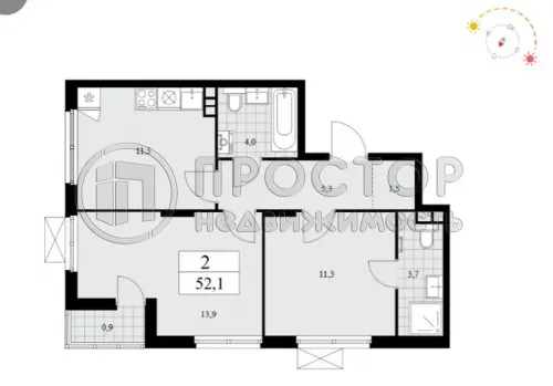 2-комнатная квартира, 52.1 м² - фото 10