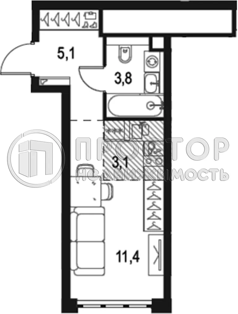 Студия, 23.1 м² - фото 2