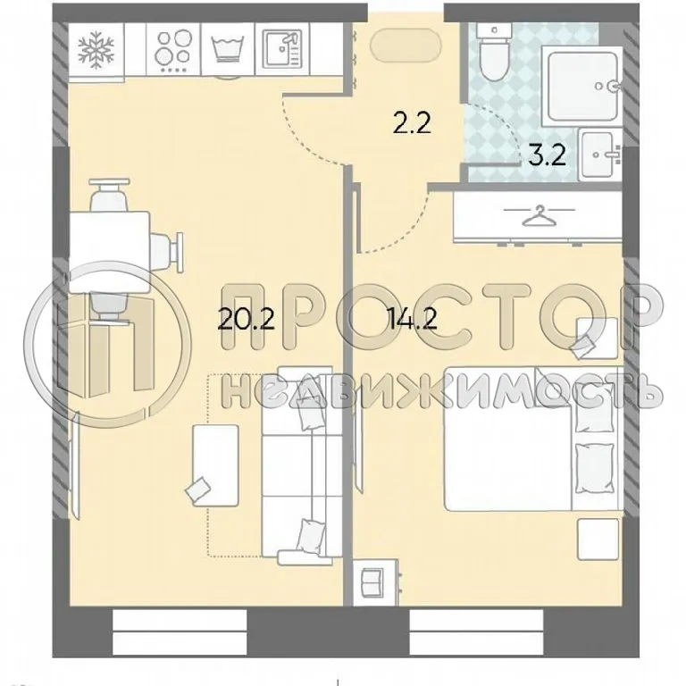 1-комнатная квартира, 39.8 м² - фото 8
