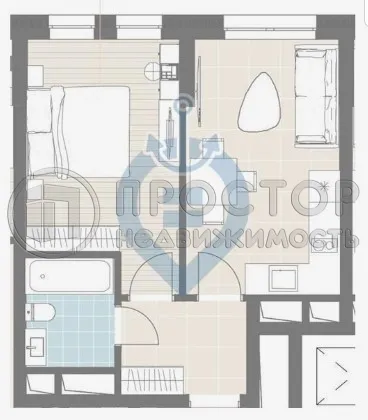1-комнатная квартира, 34.36 м² - фото 12
