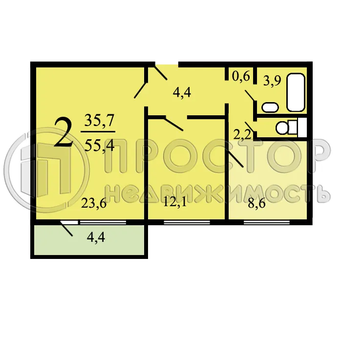 2-комнатная квартира, 55.4 м² - фото 27