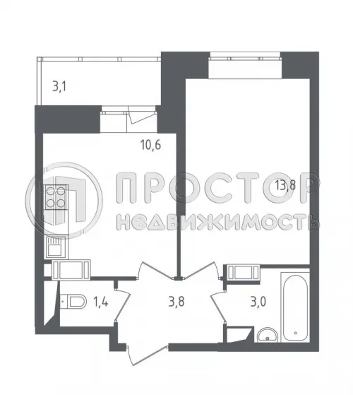 1-комнатная квартира, 34.2 м² - фото 10