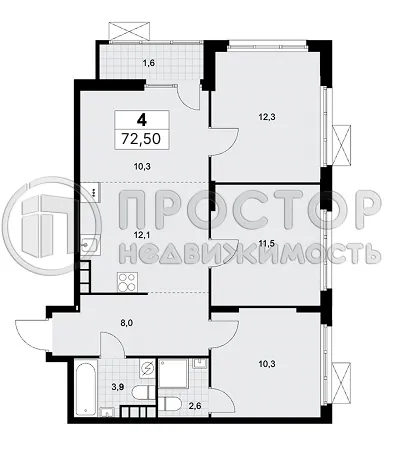 3-комнатная квартира, 72.5 м² - фото 6