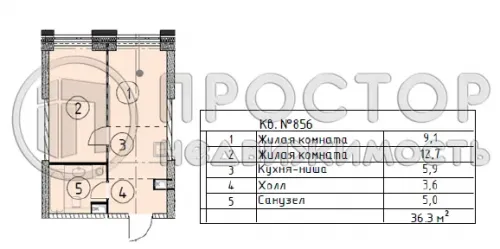 1-комнатная квартира, 36.3 м² - фото 5