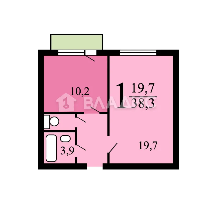 1-комнатная квартира, 38.3 м² - фото 13