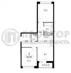 2-комнатная квартира, 56.6 м² - фото 23